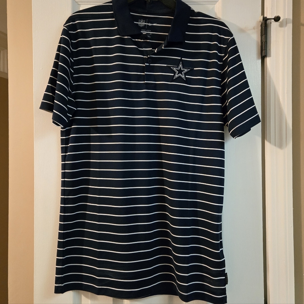 Nike Dri-Fit Dallas Cowboys Navy and White Striped Polo Shirt (Sz S). NWOT